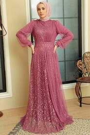 Dusty Rose Hijab Evening Dress 5696GK - Thumbnail