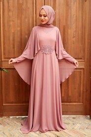 Dusty Rose Hijab Evening Dress 91501GK - Thumbnail