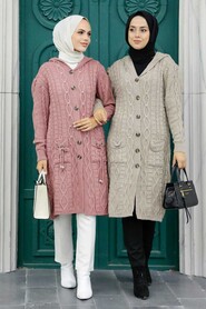 Dusty Rose Hijab Knitwear Cardigan 70020GK - Thumbnail