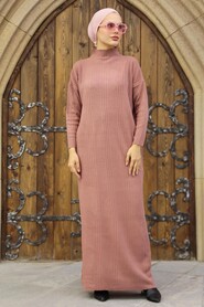 Dusty Rose Hijab Knitwear Dress 34150GK - Thumbnail