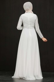 Ecru Evening Hijab Dress 5338E - Thumbnail