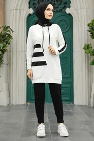 Ecru Hijab Double Suit 1358E - Thumbnail