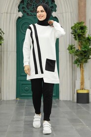 Ecru Hijab Double Suit 13590E - Thumbnail