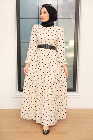 Ecru Hijab Dress 12250E - Thumbnail