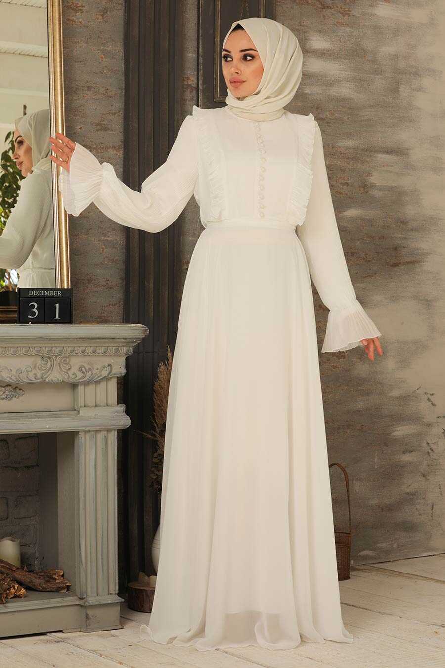 Ecru Hijab Dress 2739E - Neva-style.com