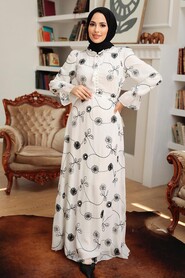 Ecru Hijab Dress 32944E - Thumbnail