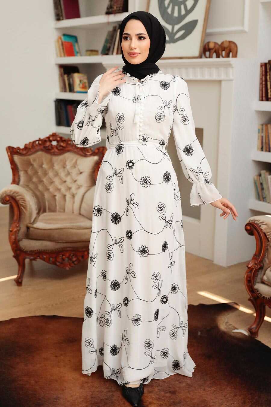 Ecru Hijab Dress 32944E