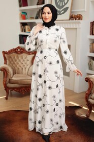 Ecru Hijab Dress 32944E - Thumbnail