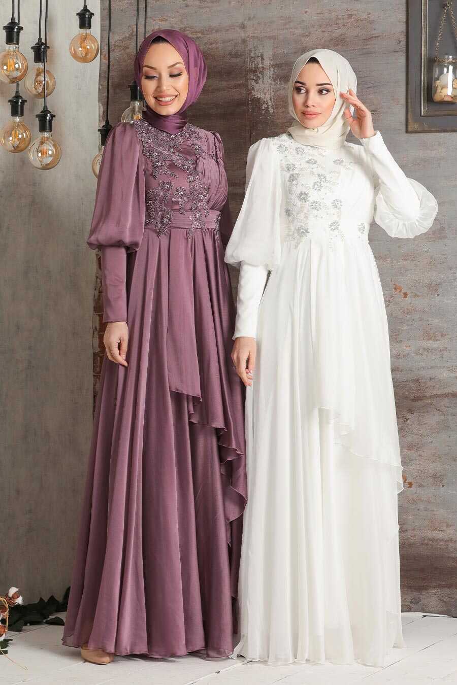 Neva Style - Modern Ecru Islamic Bridesmaid Dress 21930E