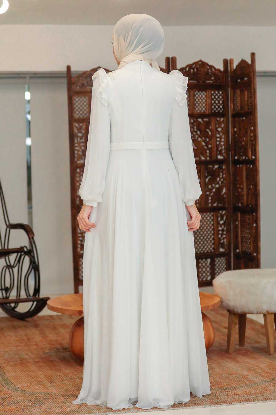 Neva Style - Long Sleeve Ecru Hijab Dress 22110E