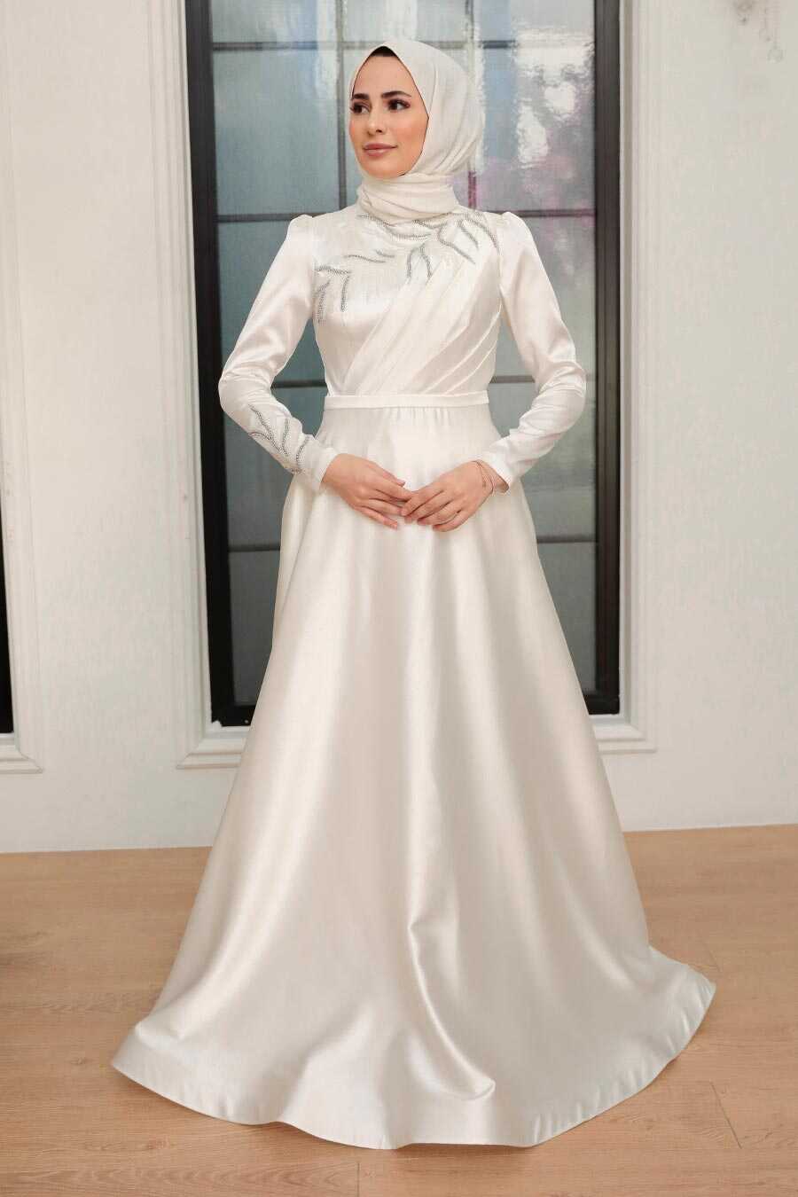 Ecru Hijab Evening Dress 22401E