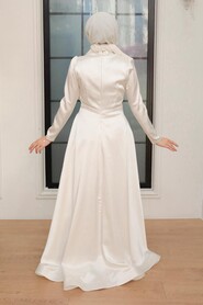 Ecru Hijab Evening Dress 22401E - Thumbnail