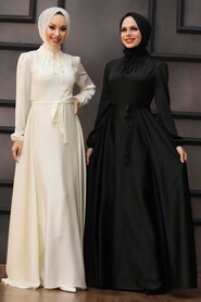 Neva Style - Long Ecru Muslim Prom Dress 25130E - Thumbnail