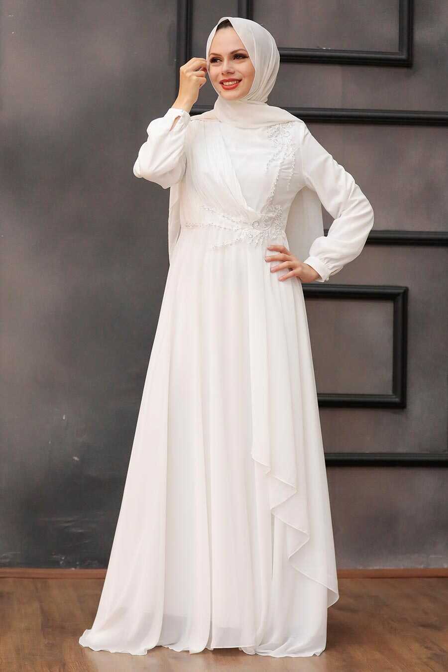Neva Style - Long Ecru Muslim Wedding Dress 25791E