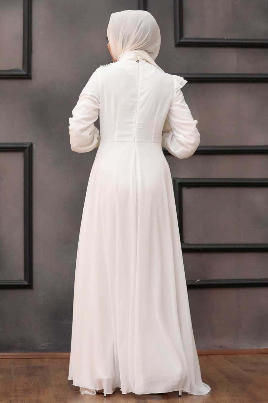 Ecru Hijab Evening Dress 25791E