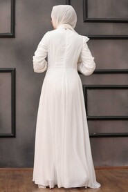Ecru Hijab Evening Dress 25791E - Thumbnail