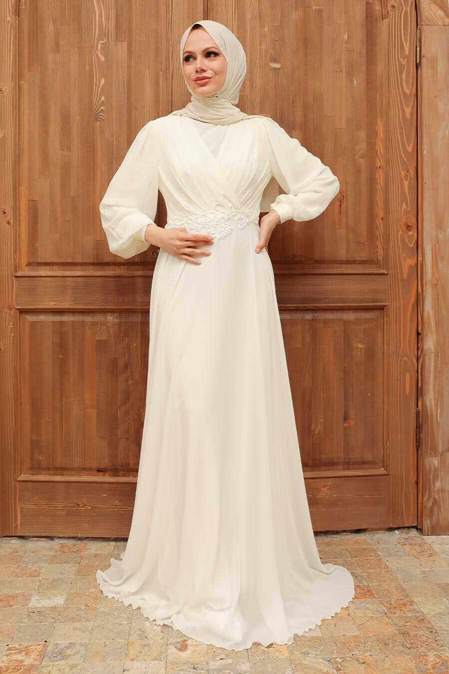 Neva Style - Stylish Ecru Islamic Evening Gown 3435E