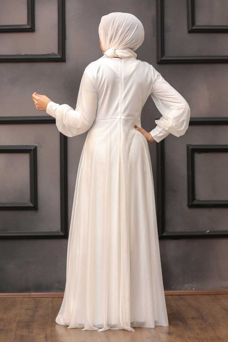 Ecru Hijab Evening Dress 50151E
