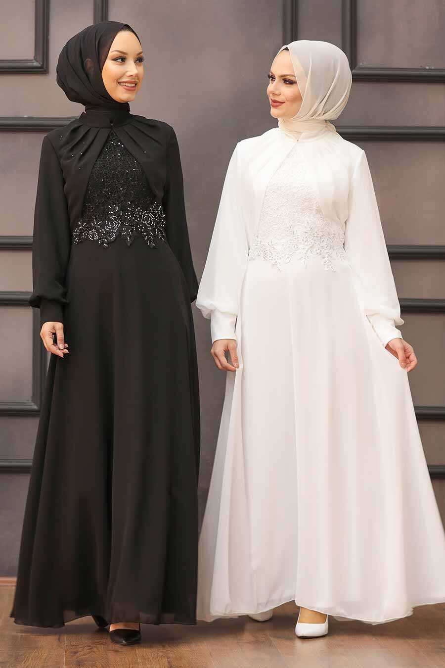 Ecru Hijab Evening Dress 52785E