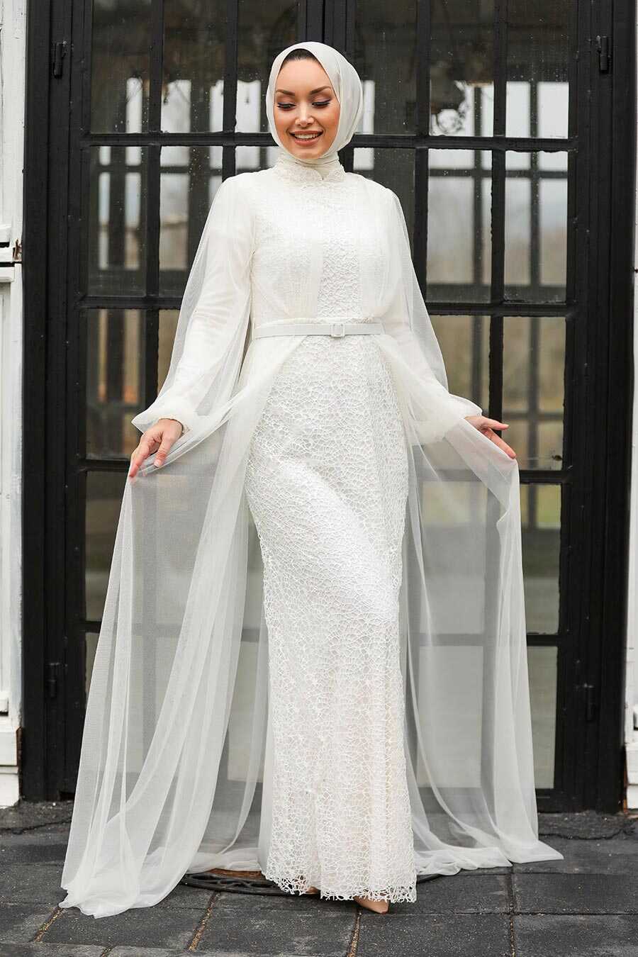 Neva Style - Luxorious Ecru Islamic Evening Gown 5383E