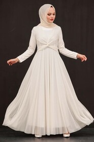 Neva Style - Plus Size Ecru Islamic Clothing Evening Dress 5397E - Thumbnail