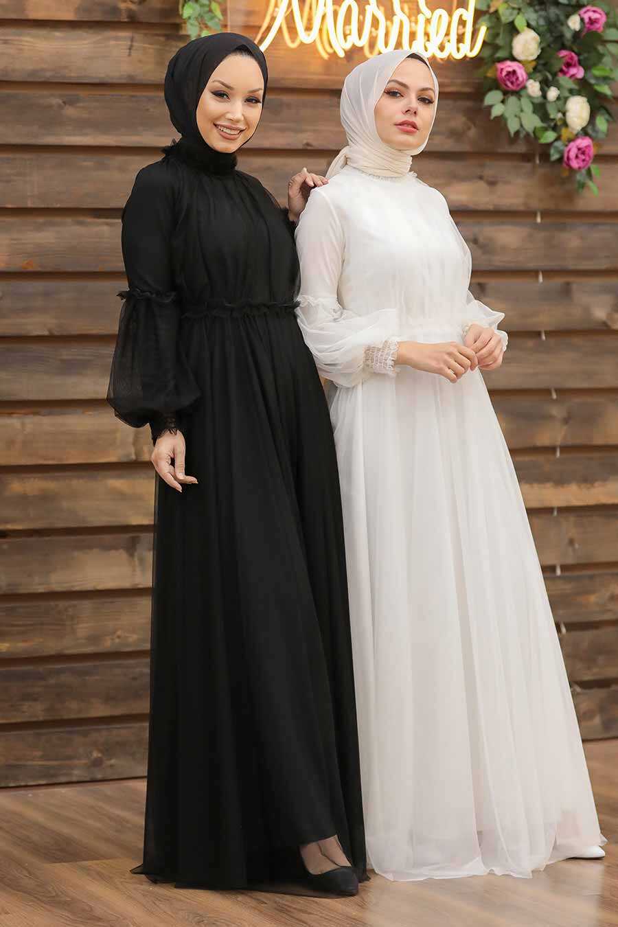 Ecru Hijab Evening Dress 5474E