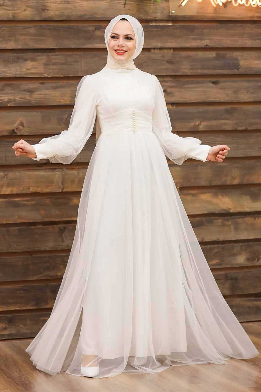 Neva Style - Plus Size Ecru Islamic Wedding Gown 5478E
