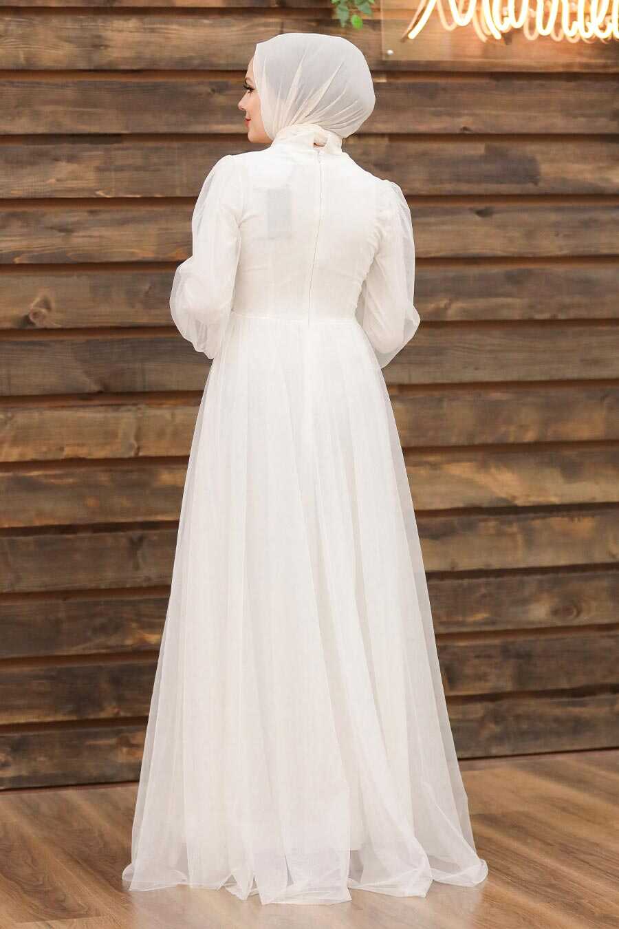 Neva Style - Plus Size Ecru Islamic Wedding Gown 5478E