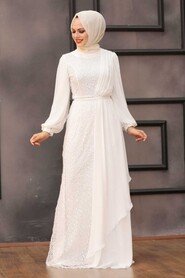 Neva Style - Elegant Ecru Islamic Clothing Prom Dress 5516E - Thumbnail