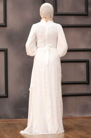 Neva Style - Elegant Ecru Islamic Clothing Prom Dress 5516E - Thumbnail
