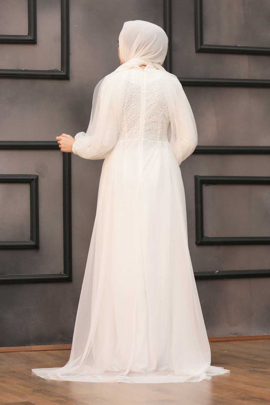 Ecru Hijab Evening Dress 55190E