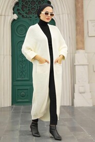 Ecru Hijab Knitwear Cardigan 4182E - Thumbnail
