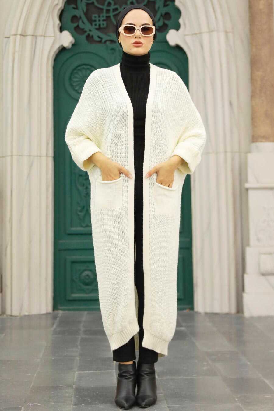 Ecru Hijab Knitwear Cardigan 4182E