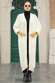 Ecru Hijab Knitwear Cardigan 4182E - Thumbnail