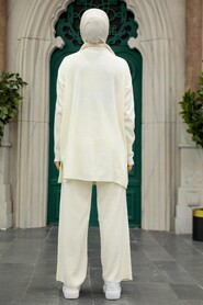 Ecru Hijab Knitwear Dual Suit 40782E - Thumbnail