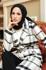 Ecru Hijab Stamp Coat 11005E - Thumbnail