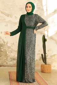 Neva Style - Long Sleeve Emerald Green Islamic Prom Dress 25851ZY - Thumbnail
