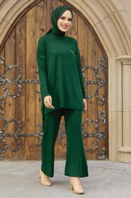 Emerald Green Hijab Knitwear Double Suit 34060ZY - Thumbnail