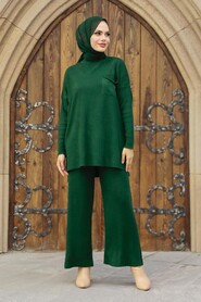 Emerald Green Hijab Knitwear Double Suit 34060ZY - Thumbnail