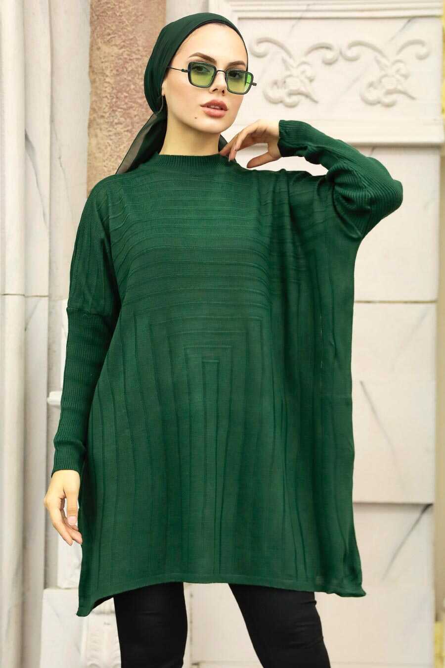 Emerald Green Hijab Knitwear Poncho 3404ZY