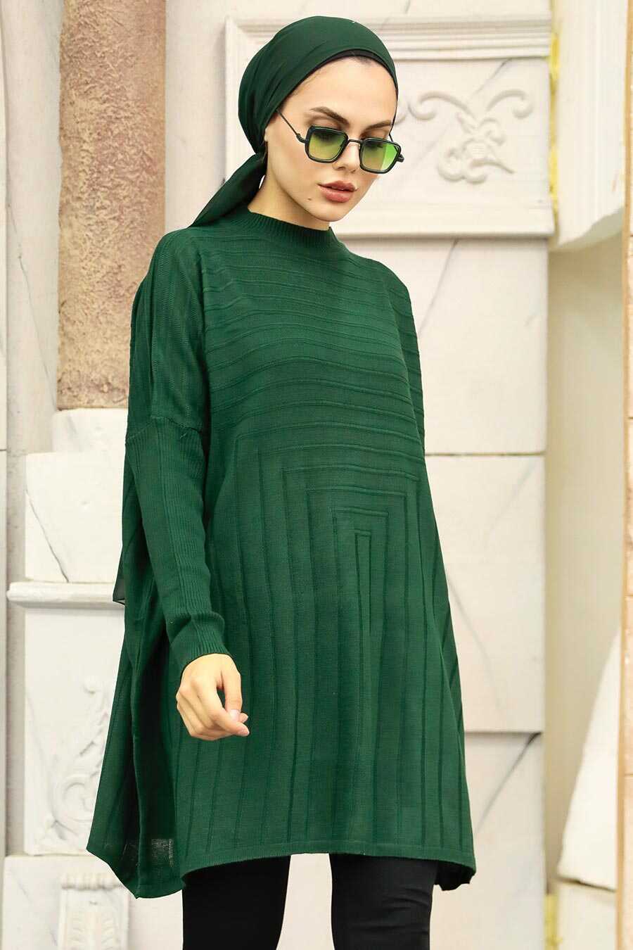 Emerald Green Hijab Knitwear Poncho 3404ZY