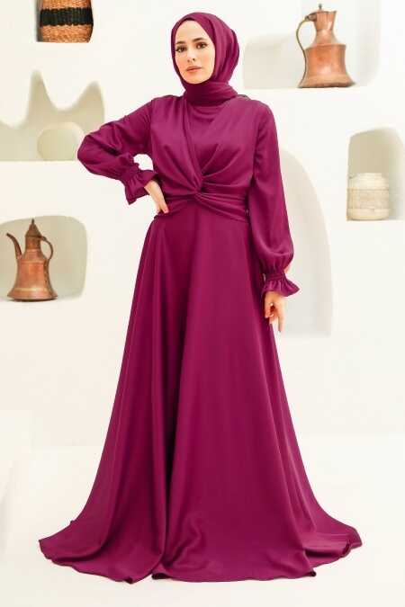 Fushia Hijab Evening Dress 3389F