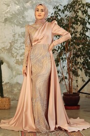 Neva Style - Elegant Gold Islamic Clothing Evening Gown 22924GOLD - Thumbnail