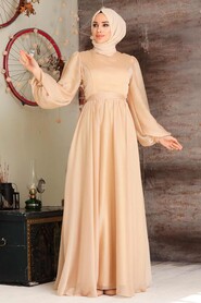 Gold Hijab Evening Dress 5215GOLD - Thumbnail