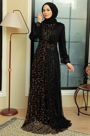 Gold Hijab Evening Dress 5696GOLD - Thumbnail