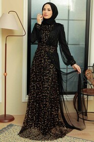 Gold Hijab Evening Dress 5696GOLD - Thumbnail