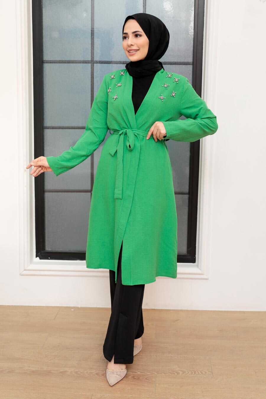 Green Hijab Coat 10860Y