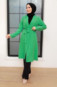 Green Hijab Coat 10860Y - Thumbnail