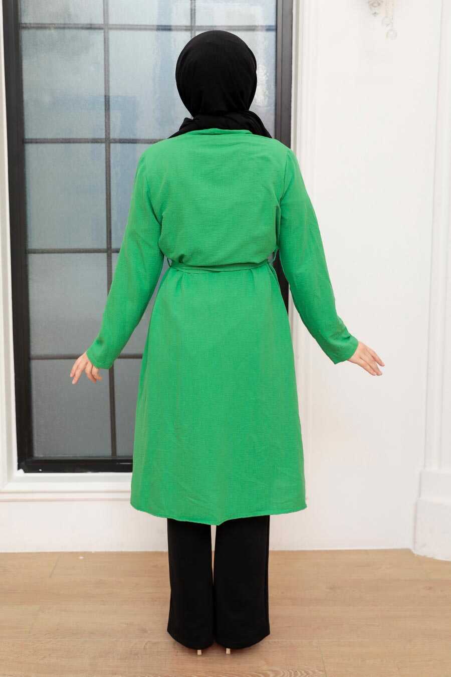 Green Hijab Coat 10860Y