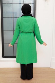 Green Hijab Coat 10860Y - Thumbnail